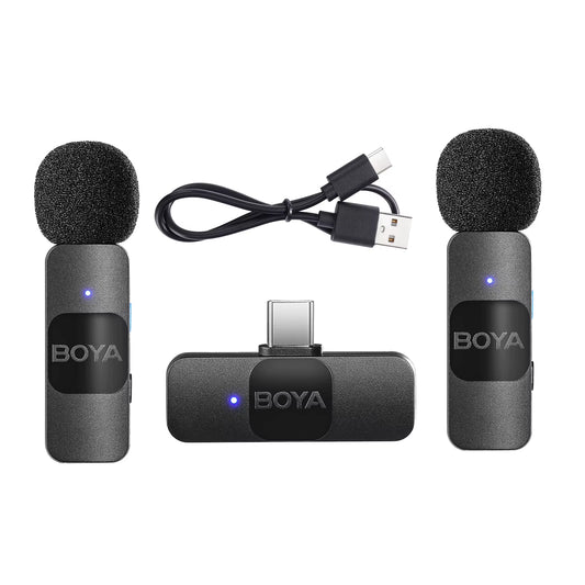 BOYA BY-V1 2.4G Wireless Microphone Clip-On Phone Mic Omnidirectional Mini Lapel Mic 50M Transmission for Iphone 15/14/13/12/11