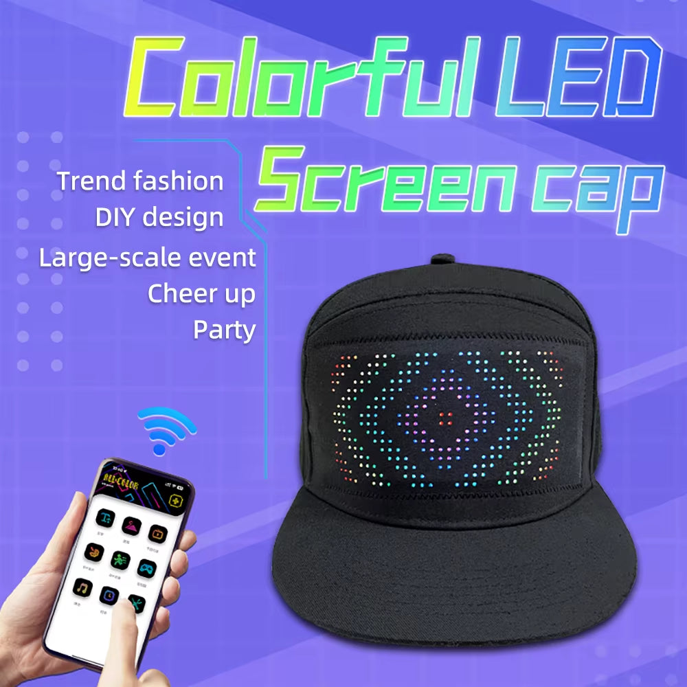 DIY LED Light Display Screen Smart Matrix Hat APP Controlled Display Signs Caps Bluetooth Baseball Hat Hip Hop Party Cool Decor