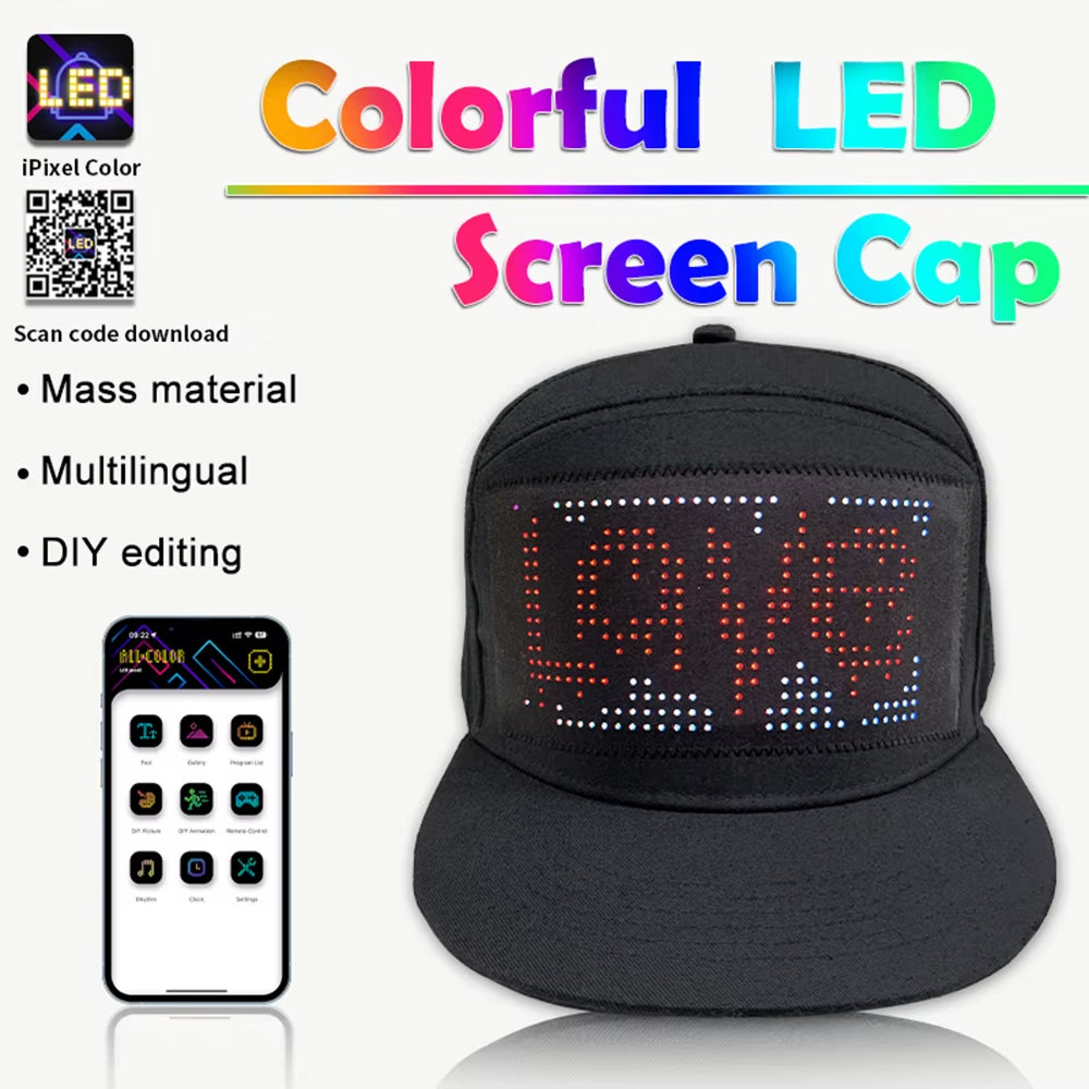 DIY LED Light Display Screen Smart Matrix Hat APP Controlled Display Signs Caps Bluetooth Baseball Hat Hip Hop Party Cool Decor