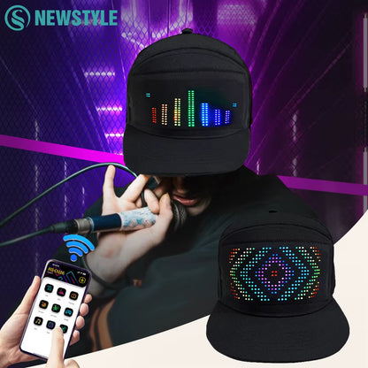 DIY LED Light Display Screen Smart Matrix Hat APP Controlled Display Signs Caps Bluetooth Baseball Hat Hip Hop Party Cool Decor