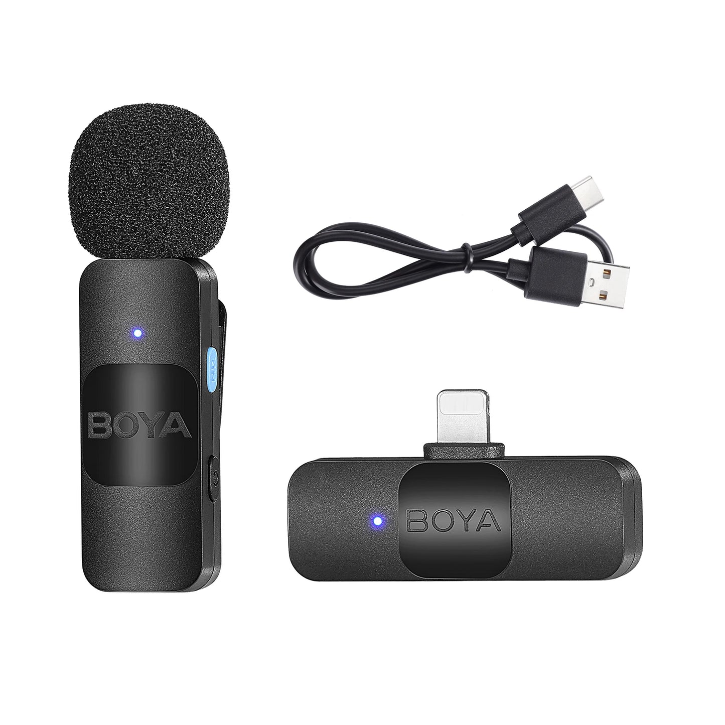 BOYA BY-V1 2.4G Wireless Microphone Clip-On Phone Mic Omnidirectional Mini Lapel Mic 50M Transmission for Iphone 15/14/13/12/11