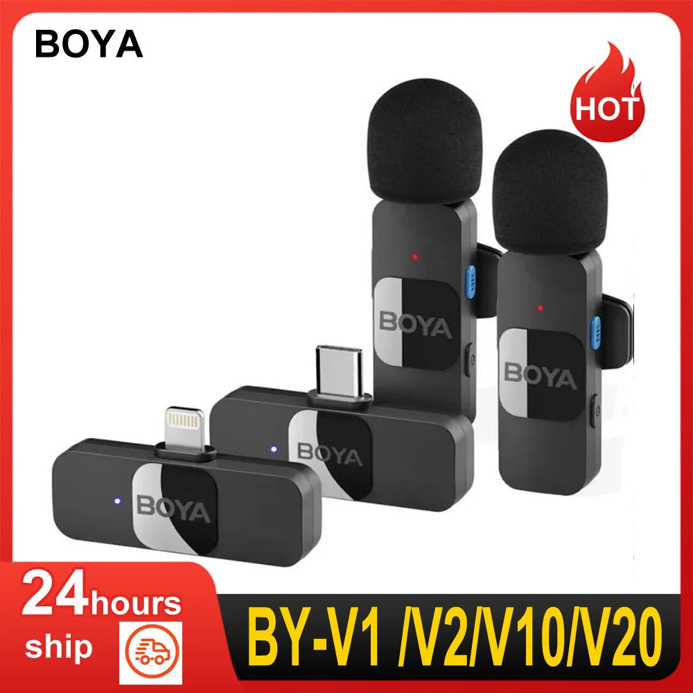 BOYA BY-V1 2.4G Wireless Microphone Clip-On Phone Mic Omnidirectional Mini Lapel Mic 50M Transmission for Iphone 15/14/13/12/11