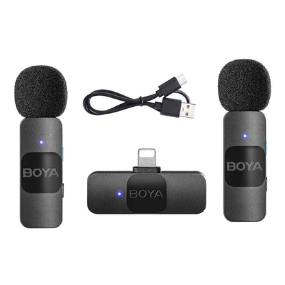 BOYA BY-V1 2.4G Wireless Microphone Clip-On Phone Mic Omnidirectional Mini Lapel Mic 50M Transmission for Iphone 15/14/13/12/11