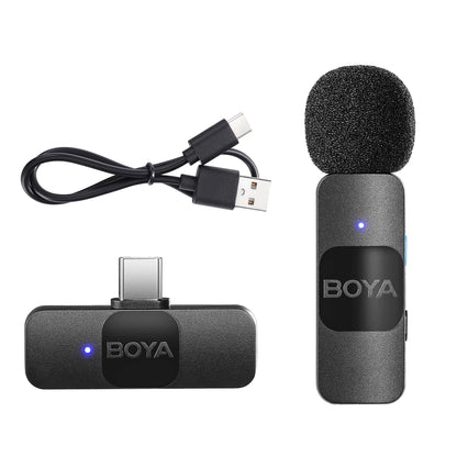 BOYA BY-V1 2.4G Wireless Microphone Clip-On Phone Mic Omnidirectional Mini Lapel Mic 50M Transmission for Iphone 15/14/13/12/11